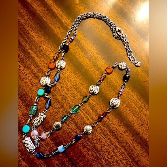 Brighton long silver stations, crystals, natural stone link set - Picture 14 of 16